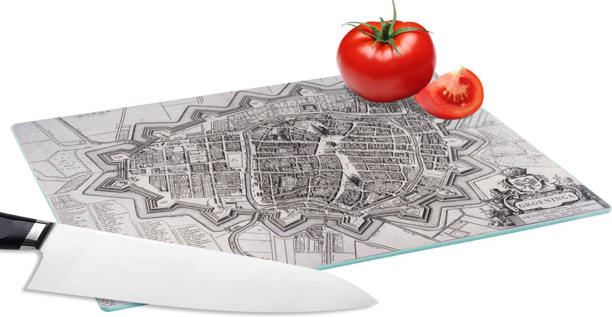 Glazen Snijplank - 28x20 - Kaart - Groningen - Geschiedenis - Snijplanken Glas