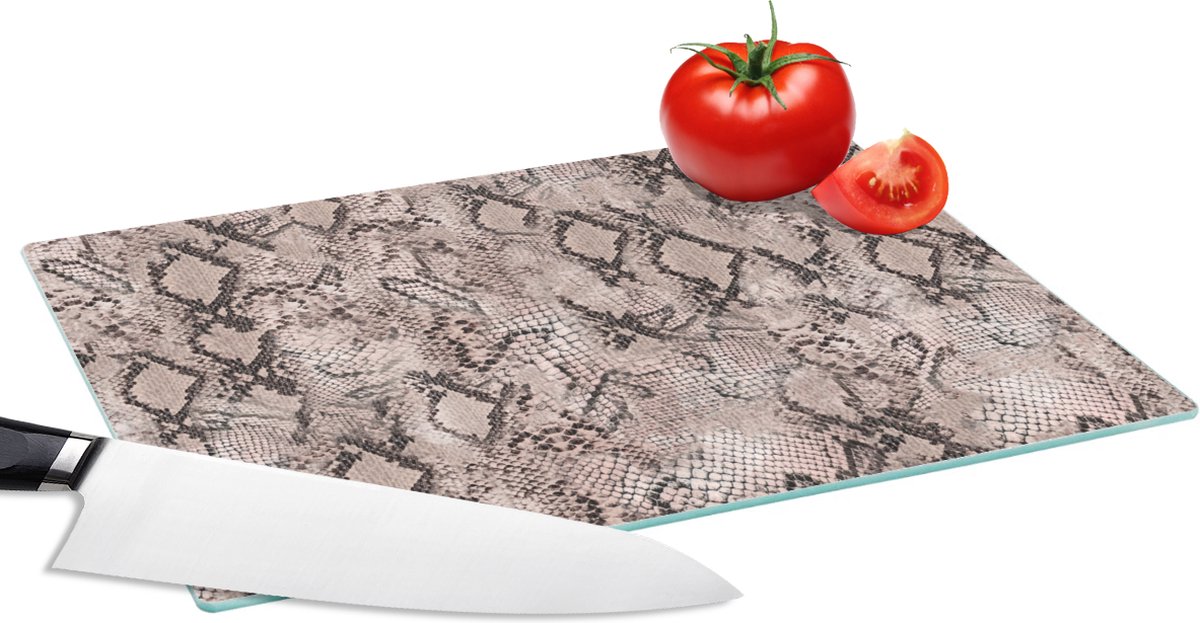 Glazen Snijplank - 28x20 - Dierenprint - Slang - Zwart - Grijs - Snijplanken Glas