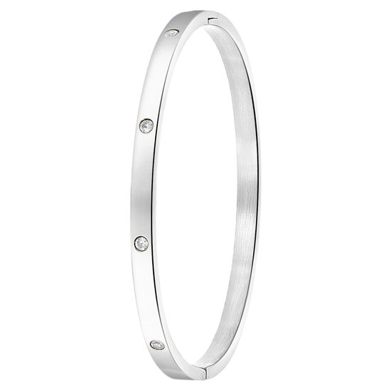 Lucardi Dames Armband bangle geboortestenen - Staal - Armband - Cadeau - Stijlvol - Zilverkleurig