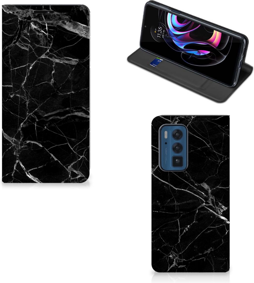 Motorola Edge 20 Pro Standcase Marmer Zwart - Origineel Cadeau Vader