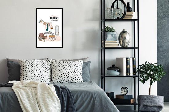 Fotolijst incl. Poster - 'Love begins at home' - Spreuken - Quotes - 40x60 cm - Posterlijst