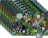 Placemat - Placemats kunststof - Jungle - Planten - Dieren - 45x30 cm - 6 stuks - Hittebestendig - Anti-Slip - Onderlegger - Afneembaar