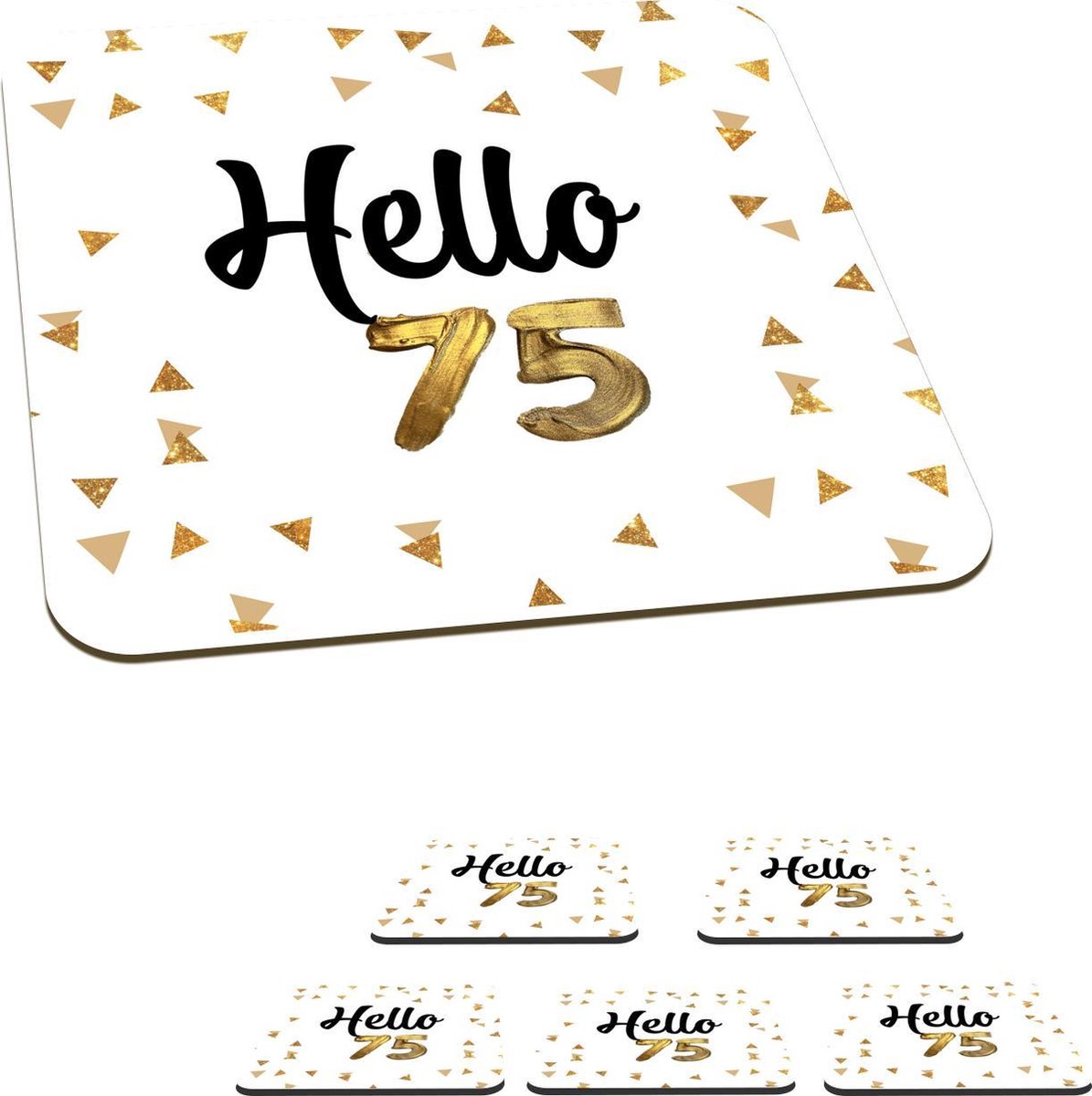 Onderzetters voor glazen - Feest - 75 jaar - Goud - 10x10 cm - Glasonderzetters - 6 stuks