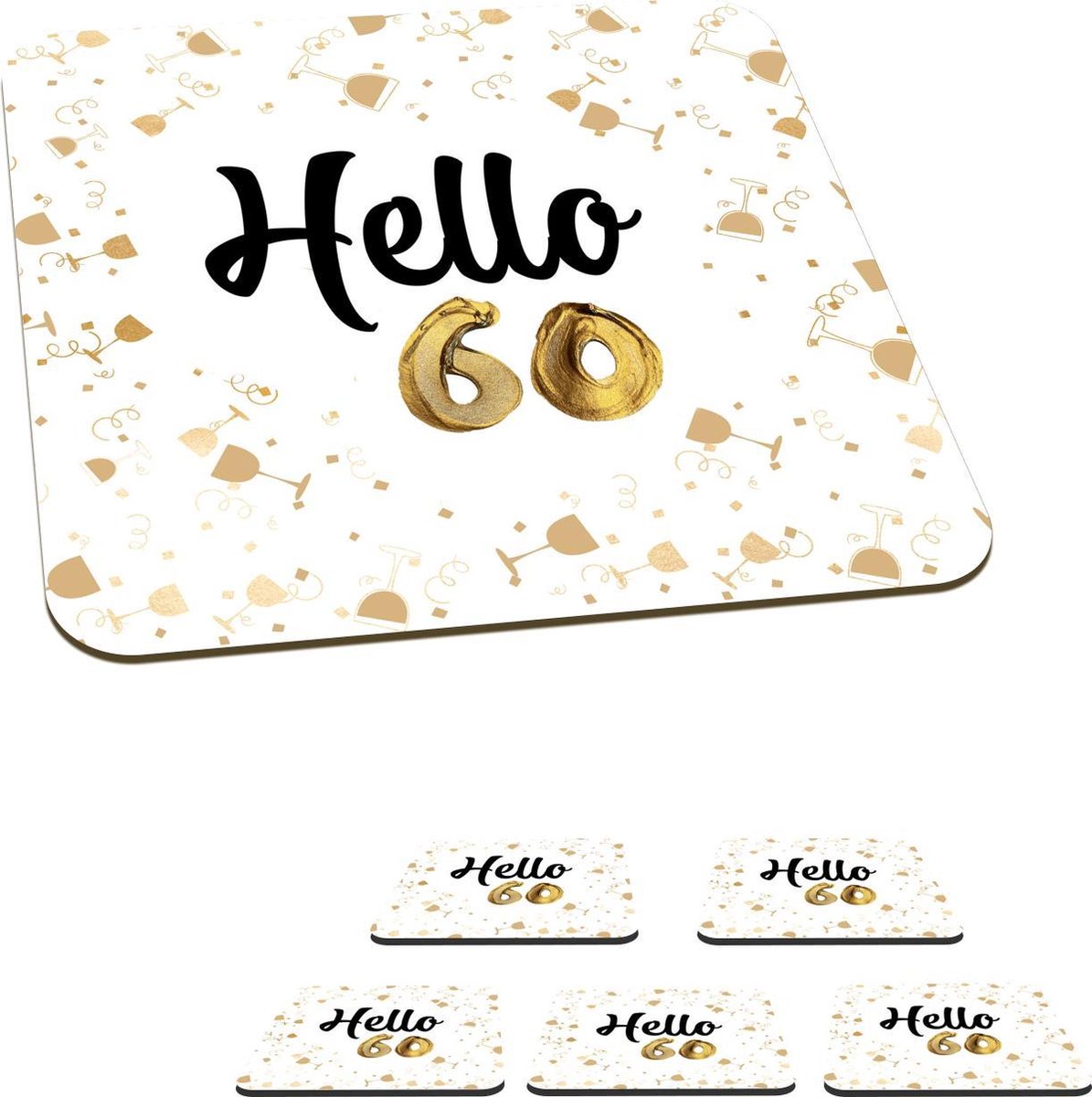 Onderzetters voor glazen - Jubileum - 60 jaar - Versiering - 10x10 cm - Glasonderzetters - 6 stuks