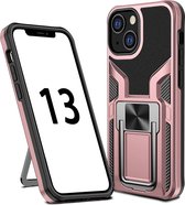 Hoesje Geschikt voor iPhone 13 Pro – Schokbestendig Ultra Slim Soft TPU Cover met kicktand Ringhouder – Rosegoud