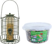 Vogel voedersilo voor kleine vogels metaal groen 36 cm inclusief 4-seizoenen energy vogelvoer - Vogel voederstation