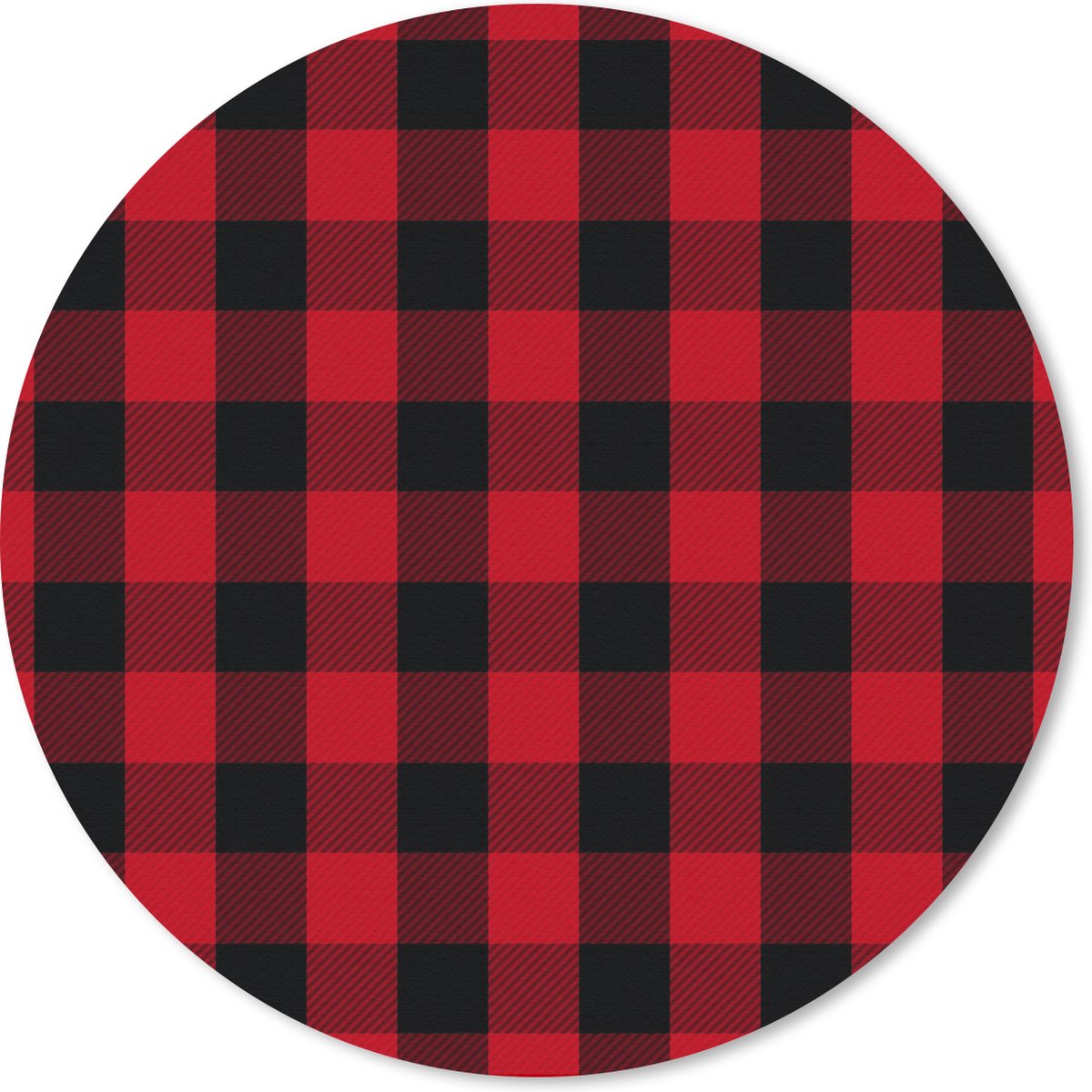 Muismat rond 20x20 cm - Mousepad Plaid - Rood - Zwart - Ronde muismatten