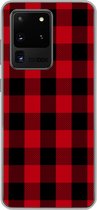 Geschikt voor Samsung Galaxy S20 Ultra hoesje - Plaid - Zwart - Rood - Siliconen Telefoonhoesje