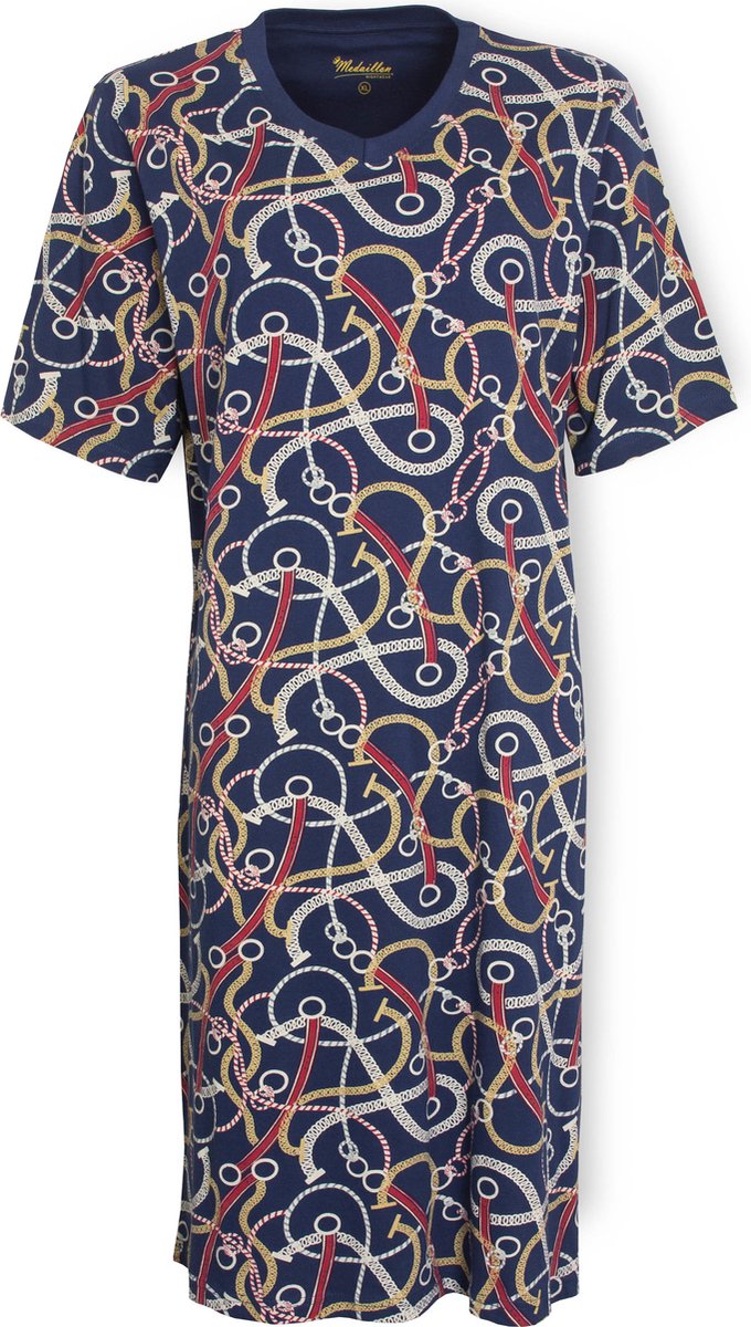 Medaillon Dames Nachthemd - Katoen - Geprint Dessin - Blauw - Maat XL