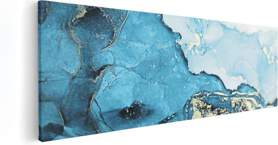 Artaza Canvas Schilderij Abstracte Kunst van Blauwe Marmer met Goud - 120x40 - Groot - Foto Op Canvas - Canvas Print