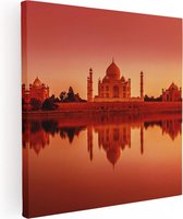 Artaza Canvas Schilderij Taj Mahal bij Zonsondergang - 70x70 - Foto Op Canvas - Canvas Print