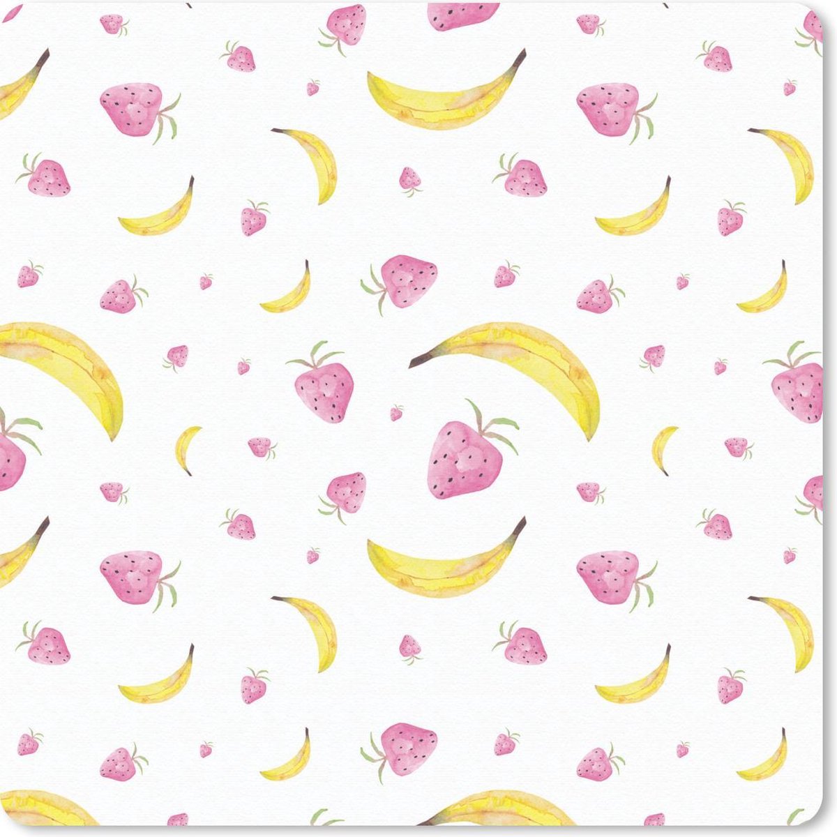 Muismat 20x20 cm - Mousepad Banaan - Aardbei - Wit - Design - Muismatten
