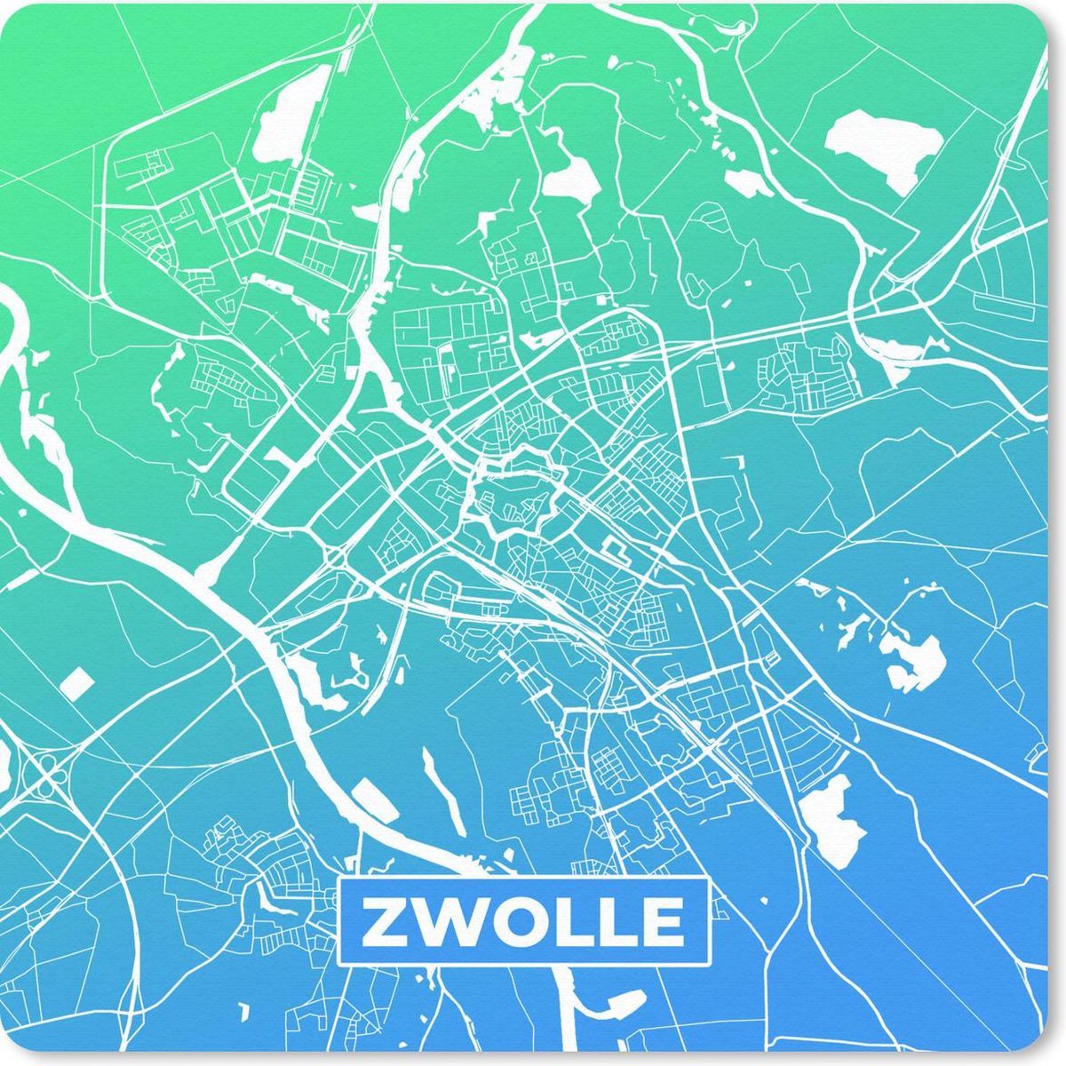 Muismat 30x30 cm - Mousepad Stadskaart - Zwolle - Blauw - Groen - Muismatten