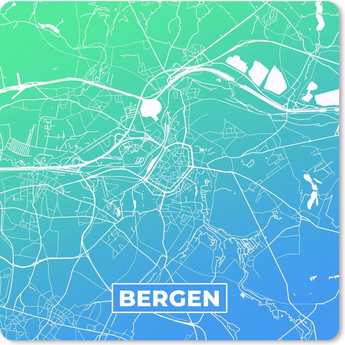 Muismat 20x20 cm - Mousepad Stadskaart - Bergen - Groen - Blauw - Muismatten