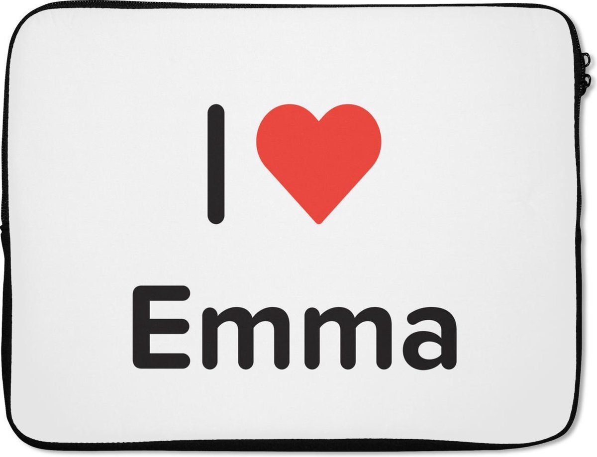 Laptophoes 17 inch - I love - Emma - Meisje - Laptop sleeve - Binnenmaat 41x28 cm - Zwarte achterkant