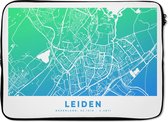 Laptophoes 13 inch - Stadskaart - Leiden - Nederland - Blauw - Laptop sleeve - Binnenmaat 32x22,5 cm - Zwarte achterkant