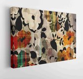 Canvas schilderij - Art graphic and watercolor autumn colorful background with sketching leaves and flowers in black, gray and orange  -     1495965329 - 50*40 Horizontal