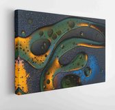 Canvas schilderij - Bubbles world colorful macro oil drops in water surface background  -     1376739740 - 115*75 Horizontal