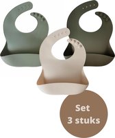 Ik Ben Zo Mooi Siliconen Slabbetjes met Stevig Opvangbakje in Sage Groen - De set van 3 is waterproof, verstelbaar en mag in de vaatwasser