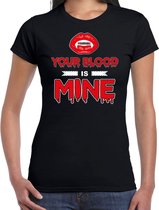 Halloween - Your blood is mine halloween verkleed t-shirt zwart voor dames - horror shirt / kleding / kostuum L