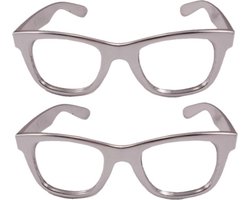 Verkleed bril - 2x stuks - metallic zilver - kunststof - partybril - feestbril - verkleedaccessoires - Blues Brothers