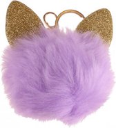 fluffy sleutelhanger met kattenoren paars 8 cm