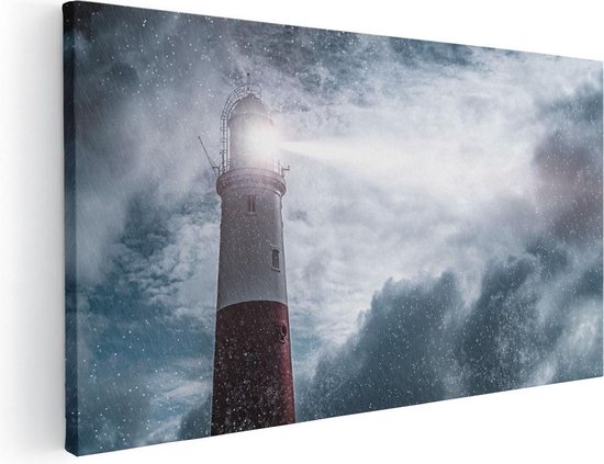 Artaza Canvas Schilderij Vuurtoren tijdens de Regen Storm - 60x30 - Foto Op Canvas - Canvas Print