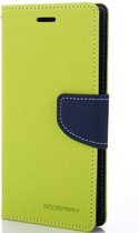 Telefoonhoesje geschikt voor Apple iPhone 13 Pro - Mercury Fancy Diary Wallet Case - Hoesje met Pasjeshouder - Lime Groen/Blauw