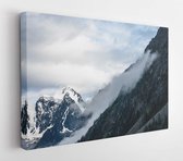Canvas schilderij - Alpine landscape with big glacier behind mountains with forest under cloudy sky.-     1639602133 - 40*30 Horizontal