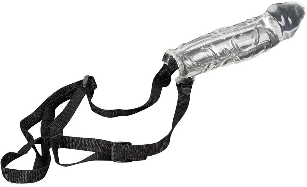 Goedkoopste Geaderde Penis Sleeve met Heupgordel – 21,4 cm - Transparant