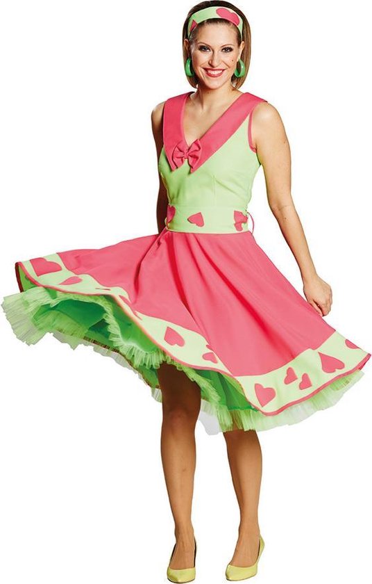 Rock& Roll jurk fluor pink/groen mt 36