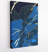 Canvas schilderij - luxury gold rose flower line art wallpaper vector. Exotic botanical background, Lily flower vintage boho style for textiles, wall art, fabric, wedding invitatio