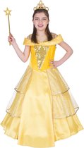 Funny Fashion - Koning Prins & Adel Kostuum - Prinses Bella Mooiste Van Het Hof - Meisje - Geel - Maat 140 - Carnavalskleding - Verkleedkleding