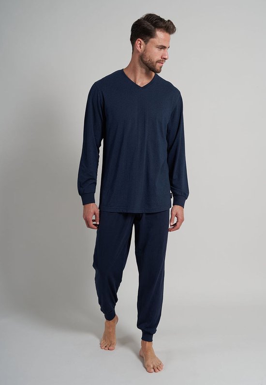 Ceceba heren pyjama V-hals - donkerblauw mini dessin - Maat: S