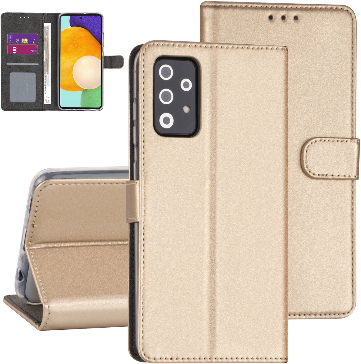 Goud hoesje voor Samsung Galaxy A52- A52S - Book Case - Kunstleer