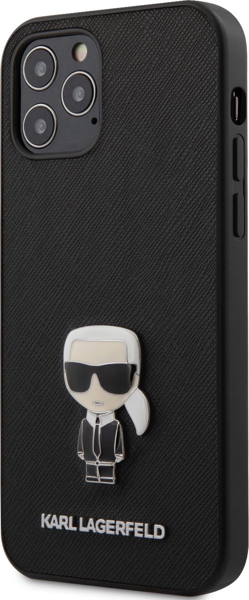 Zwart hoesje van Karl Lagerfeld - Backcover - voor iPhone 12 - 12 Pro - Saffiano