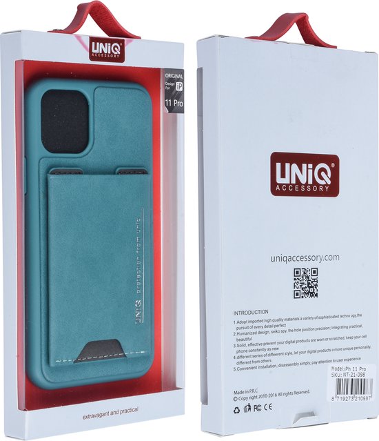 Apple iPhone 11 Pro UNIQ Accessory Groen Backcover hoesje Pasjeshouder - 2 Kijkstanden - Kunstleer