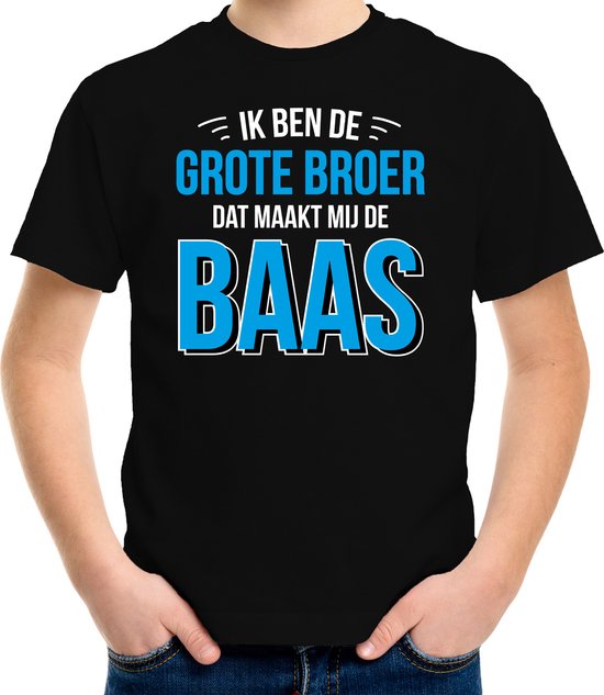Grote broer de baas cadeau t-shirt zwart voor jongens / kinderen - shirt voor grote broers 134/140