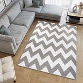 Tapiso Firet Vloerkleed Grijs Wit Zigzag Woonkamer Modern Tapijt Maat- 80x150