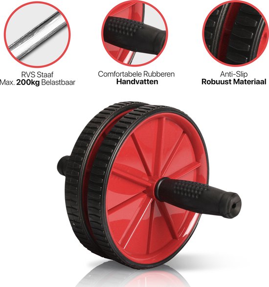Ab Wheel incl. Kniematje - Dubbel Buikspierwiel - Ab Roller Wheel - Ab Trainer - Trainingswiel - Rood