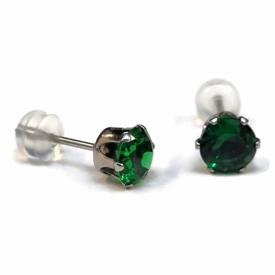Aramat jewels ® - Zirkonia zweerknopjes rond 6mm oorbellen emerald groen chirurgisch staal