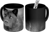 Magische Mok - Foto op Warmte Mok - Zwarte wolf in zwart-wit - 350 ML
