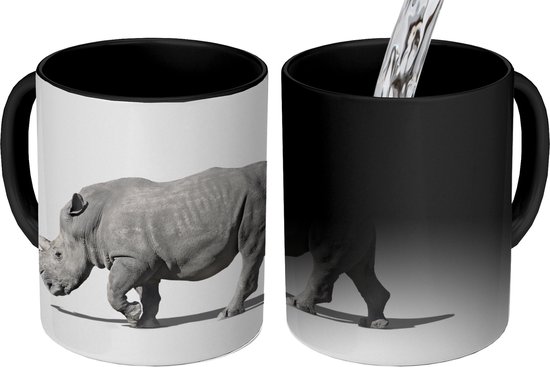 Mug magique - Photo sur tasses chaleureuses - Tasse à café - Rhinocéros - Animaux - Wit - Tasse Magic - Tasse - 350 ML - Tasse à thé - Décoration Sinterklaas - Cadeaux pour enfants - Chaussures cadeaux Sinterklaas