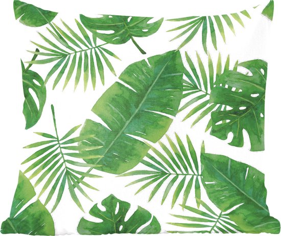 Sierkussens - Kussen - Illustratie van tropische bladeren - 60x60 cm - Kussen van katoen