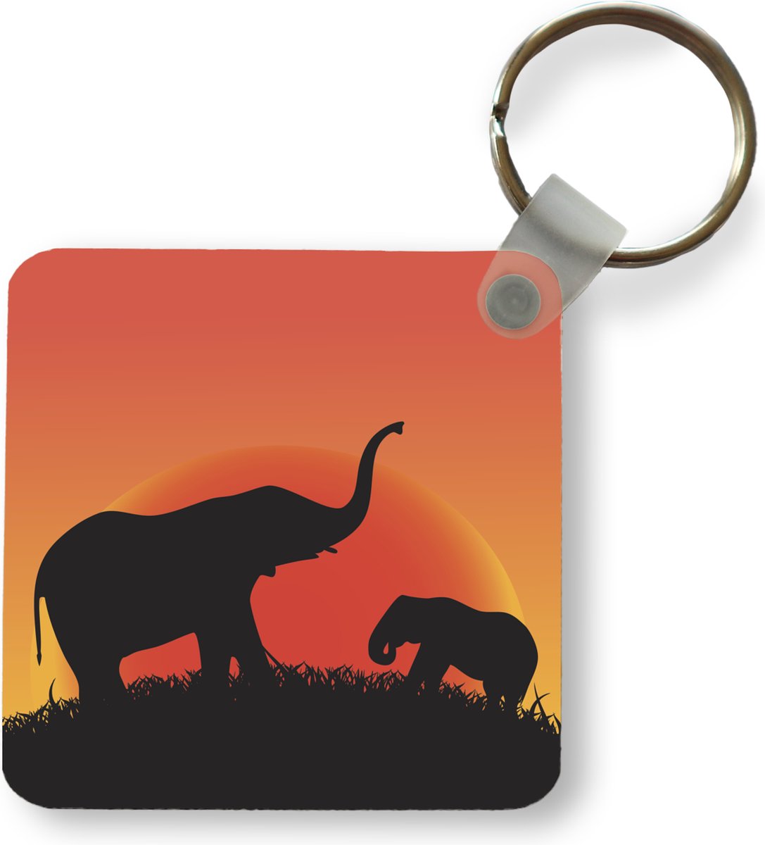 Sleutelhanger - Uitdeelcadeautjes - Een silhouet illustratie van een moeder en baby olifant - Plastic