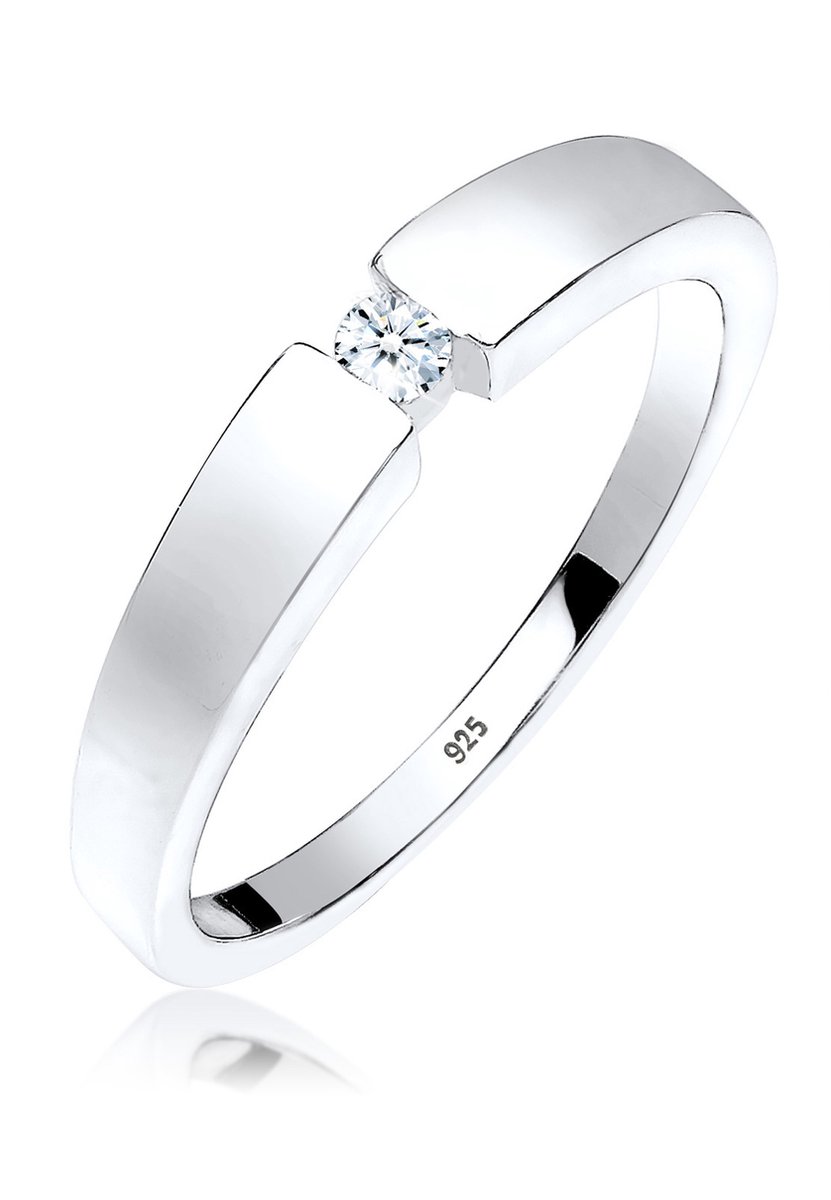Elli PREMIUM - Ring - Dames Band Klassieke met Diamant (0.06 ct.) in 925 sterling zilver - Dames