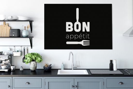 Canvas Schilderij Quotes - Spreuken - Bon appétit - Keuken - 120x80 cm - Wanddecoratie