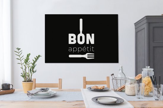 Canvas Schilderij Quotes - Spreuken - Bon appétit - Keuken - 120x80 cm - Wanddecoratie