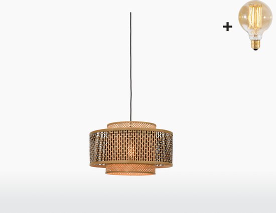 Hanglamp - BHUTAN - Bamboe - Large (50x30cm) - Met Gloeilamp
