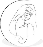 WallCircle - Wandcirkel - Muurcirkel - Abstracte line art van een vrouw met lang haar op een witte achtergrond vierkant - Aluminium - Dibond - ⌀ 90 cm - Binnen en Buiten